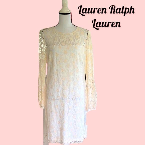 RALPH LAUREN NWT FLORAL LACE DRESS WHITE/ROSE SIZE 14 - Picture 4 of 8